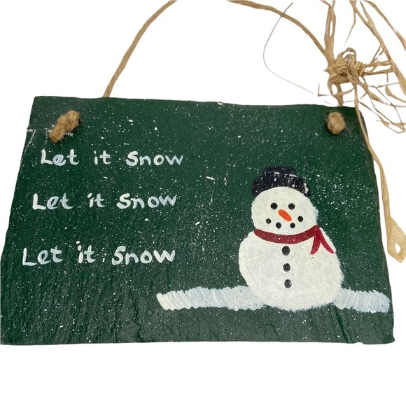 Lot of 2 Snowmen Scene Hand Painted Slate Signs Plaques Christmas Decor - Picture 3 of 6
